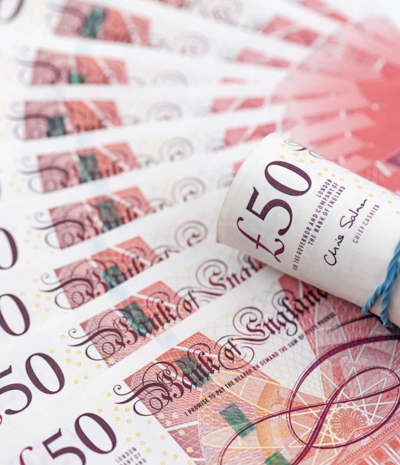 Image showing 50 pound notes. GBP